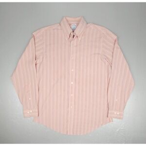 Brooks Brothers Button‎ Down Shirt Mens Medium. Peach Striped Long Sleeve